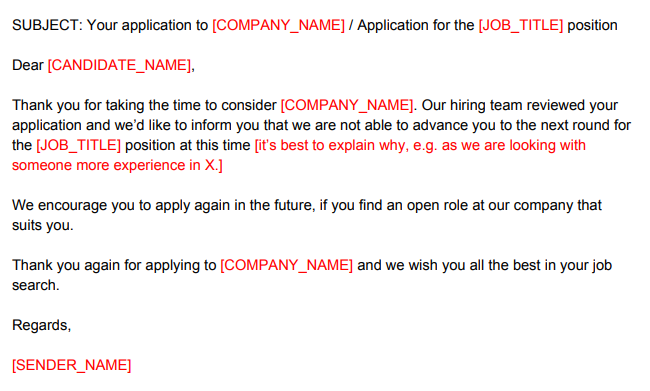 Candidate rejection email
